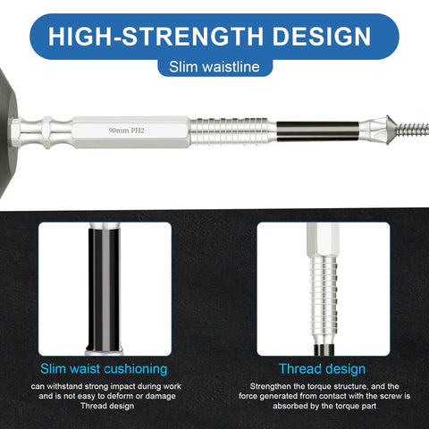 Close-up of 12-Piece High Magnetic Screwdriver Drill Bit Set With Non-Slip, Impact-Resistant Bits showing 90mm size.