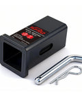 Heavy Duty Hitch Reducer Sleeve From Two And A Half Inch To Two Inch Fits Class V Receivers For Class III And IV Tow Mounts Bike Racks Cargo Carriers With Five Eighth Inch Pin And Clip Included Carbon Steel Construction Upgrade, black sleeve with pin