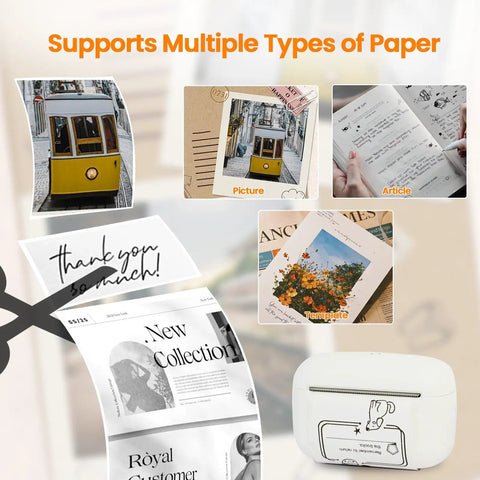 Nulltonex Portable Bluetooth Label Maker With Tape, Mini Adhesive Sticker Printer For Home Organization displaying various paper types.