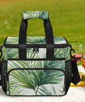 Insulated Picnic Backpack Lunch Bag For Women And Men, Large 12 By 8.7 By 10 Inch Tote with leaf design, picnic setting
