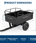Dimensions of Beefy Dump Cart Pull Behind For Lawn Tractor With 750 Lb Capacity And 15 Cu Ft Heavy Duty Steel Utility Trailer
