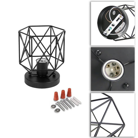 Dope Industrial Semi Flush Mount Ceiling Light Featuring A Sick Black Cage Design And Rustic Vintage Vibe with assembly parts.