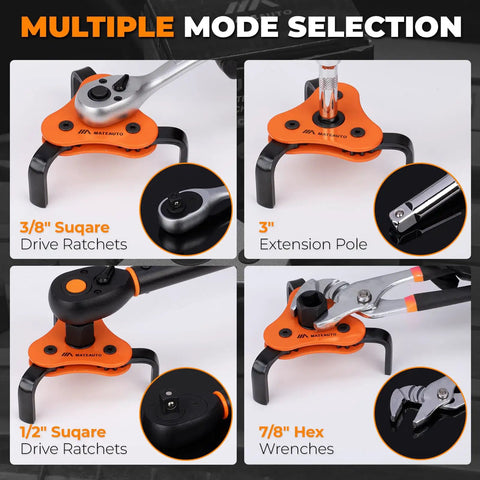 Universal 3 Jaw Oil Filter Wrench Set With Gear Driven Heat Treated Steel Jaws For High Torque Removal Of Stubborn Filters, Adjustable Grip, Easy To Use Auto Maintenance Tool For Cars, Trucks And SUVs, 3/8, 1/2 and 7/8 drive options