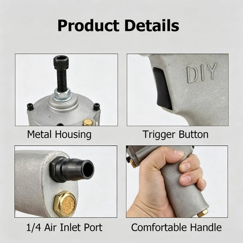 Pro Grade 49Mm Pneumatic Capping Crimping Tool For Sealing 200L Iron Drum Lids with metal housing, trigger button, air inlet, and handle.