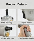 Heavy Duty 49Mm Pneumatic Cap Seal Iron Cover Crimping Tool For Oil Barrels And Chemical Paint Drum Sealer Machine with metal housing and trigger button.