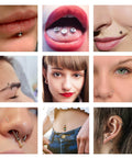Various piercings showcasing application of Piercing Ball Grabber Reacher Tool For Easy Jewelry Swap, Pro Grade Stainless Steel.