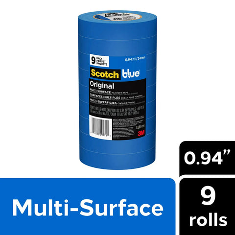 9 roll pack of Multi Surface Painter Tape For Indoor And Outdoor Use, 1 Inch Wide Blue Masking Tape, 60 Yards Per Roll