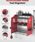 Power Tool Wall Mount Organizer With Charging Station, Heavy Duty 5-Layer Metal Garage Tool Rack, 220 Lbs Capacity