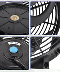 Slick 14 Inch Electric Radiator Cooling Fan Mount Kit With Beefy Brackets And Secure Tie Straps For Your Rig That Takes Out Summer Heat Like A Champion close-up of motor details and fan blade structure.