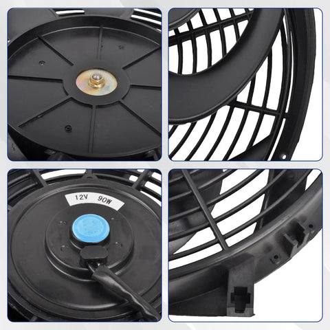 Slick 14 Inch Electric Radiator Cooling Fan Mount Kit With Beefy Brackets And Secure Tie Straps For Your Rig That Takes Out Summer Heat Like A Champion close-up of motor details and fan blade structure.