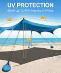 Beach Sun Shelter Canopy Tent 11x14 Ft With 22mm Thick Aluminum Poles Windproof Eight Panel Design beach setup showcasing UV protection.