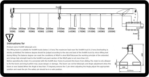 Instructions for Heavy Duty Forklift Telescopic Boom Jib And Mobile Crane Extendable Lifting Arm With 4400 Lb Capacity.