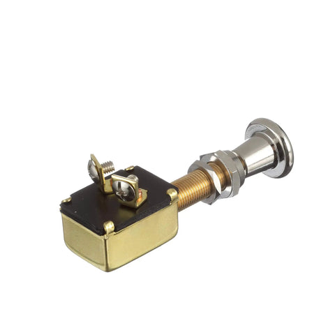 Built Tough Heavy Duty 2 Position Push Pull On Off Switch For Marine Lights Bilge Pumps; chrome knob, stainless steel springs, 25A panel mount.