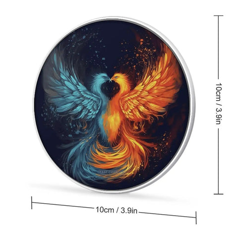 10W Fast Wireless Charger Pad For Travel And Home Office Slim Portable Qi Charging Mat with phoenix design, 3.9in diameter