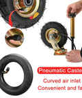 Heavy Duty Pneumatic Caster Wheels 5 Pack With Smooth Rollin Rubber Tires And Kickin Cold Rolled Steel Brackets For Quick Cart Setup and showing a pneumatic tire with curved air inlet.