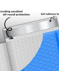 Blue Waterproof Bubble Mailers 4x8 Self Seal Adhesive Shipping Bags With Cushioned Padded Envelopes shown with self-adhesive tape