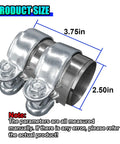 Close-up of 2.5 Inch Stainless Steel Exhaust Clamp For Automotive Systems with size measurements, heavy duty design.