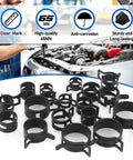 Front view of Toolwiz 130pc black metal hose clamp set, 6–25mm spring band clamps for hoses