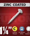 Washer Head Pocket Hole Screws Zinc Coated Number Eight By One And A Quarter Inch Self Tapping Wood Screws on red background