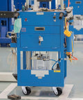 Pro Level Industrial Phenolic Caster Wheels Built To Handle The Daily Shop Grind Featuring 4 Inch Diameter Treads on blue mobile work cart.