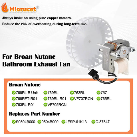 Bathroom Exhaust Fan Motor Replacement Kit For 769RL And 763RL Series 70 CFM Airflow Fits 757 765RL 769RFT R01 Models Replaces C87547 JESP61K13 No Brainer Install And Quiet Performance