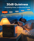 Your Go To Portable Power Station 2000 Series 2042Wh LiFePO4 Backup Generator with 2200W output shown by bed