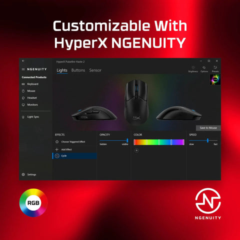 Customizable RGB settings for Pulsefire Haste 2 Wired Gaming Mouse Ultra Light 53g With 8000Hz Polling Rate Precision Sensor using NGENUITY software