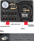 universal oil pressure tester kit with adapters, gauge, hoses, and case