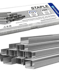 Premium Pro Grade 22 Gauge 71 Series Upholstery Staples Built Damn Tough With Galvanized Carbon Steel For Rock Solid Dead Easy Furniture Repair On Any Sofa Or Chair In A Huge 2500 Count Value Pack in packaging and loose staples.