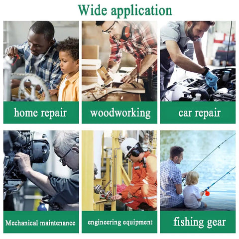 Collage of activities for Beefy Stainless Steel Toolbox With Dual Lock Portable Tool Storage: home repair, car repair, fishing.