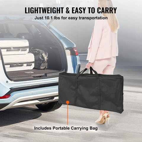 Woman carrying bag for Foldable Portable Bar Table For Indoor And Outdoor Events With Carrying Case Storage Shelf And Black Skirt