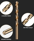 Front view of MACXCOIP cobalt drill bit, M35 HSS, two-flute form with round shank