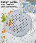 Heavy Duty Two Pack Square Hair Drain Catcher And Tub Filter With Grip Tight Suction Pads To Keep Your Shower Bathtub And Kitchen Sink Totally Clear Grey in action with water flow and debris.
