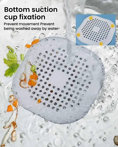 Heavy Duty Two Pack Square Hair Drain Catcher And Tub Filter With Grip Tight Suction Pads To Keep Your Shower Bathtub And Kitchen Sink Totally Clear Grey in action with water flow and debris.