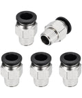 Five Piece Push To Connect Pneumatic Fittings With 1/4 NPT Nickel Plated Brass Straight Male Adapters For 0.39 Inch OD Tubing