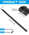Tough As Nails 36 Inch Continuous Piano Hinge With Mounting Screws 1.5 Inch Open Width Black Coated Steel dimensions and specifications.