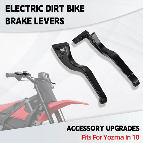 Brake Levers For Electric Dirt Bike Yozma IN10 And IN10 Pro Direct Replacement Durable Aluminum Alloy Levers For Smooth Braking No Fuss Install Off Road Ready Fits Factory Specs. black aluminum brake levers for electric dirt bike, angled pair