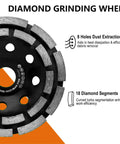 Diamond grinding wheel with 8 holes for dust extraction and 18 diamond segments for the Pro Grade Concrete Grinder And Sander 1500W.