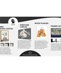 Stupell home decor options: framed floating canvas, stretched canvas, wood plaques, and framed giclee.