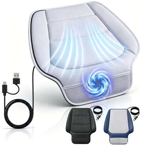 Custom Fit Breathable Ventilated Car Seat Pad For Chevrolet Volt Bolt Euv Blazer Ev with USB cable for airflow control.