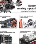 Realistic V8 Engine Model Kit For Adults And RC Gearheads, DIY STEM Engine Build For Desk Display, with air filters and supercharger