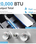 Close-up of Two Burner Griddle Grill Combo With Cast Iron Plate, 20000 BTU Propane Gas BBQ controls and flame tamers
