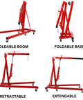 Killer Folding Engine Hoist 2 Ton Capacity With Six Rolling Wheels Cherry Picker Crane mounted on a flat surface with adjustable features.
