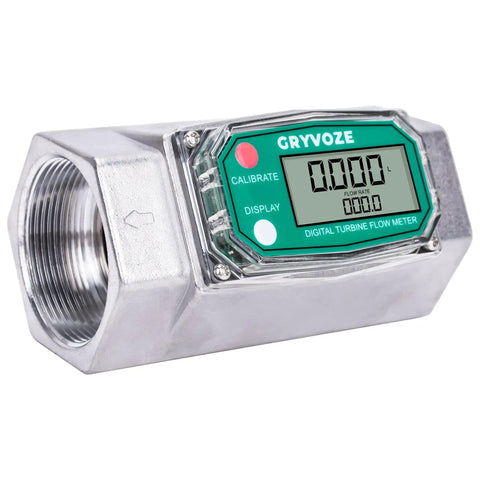 2 Inch Digital Turbine Flow Meter With LCD Display Inline NPT Thread 15.8 To 132 GPM Range For Water Diesel Gas Oil Gasoline