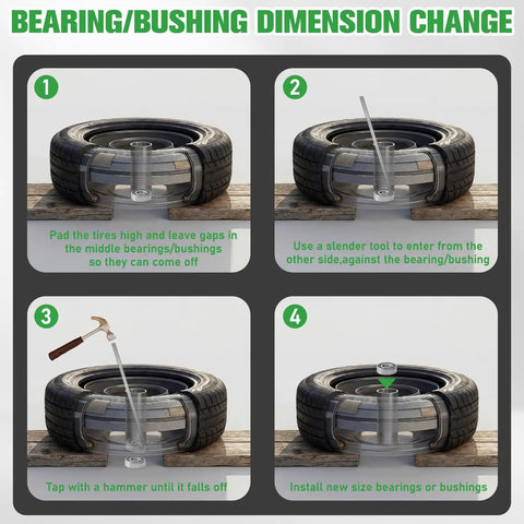 Eight Pack 3/4 Inch Ball Bearings Carbon Steel ID 3/4 By OD 1-3/8 For Lawn Mowers, Wheelbarrows, Carts, And Hand Trucks Replacement Bearings - Heavy-Duty, Quiet Operation, Built Tough, Long-Lasting. bearing removal steps