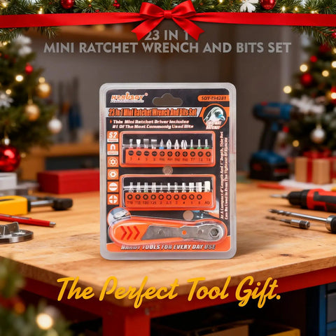 Ultra Low Profile 23 Piece Mini Ratchet Screwdriver Set With 1 Quarter Inch Shank 90 Degree Offset Reversible Drive High Torque