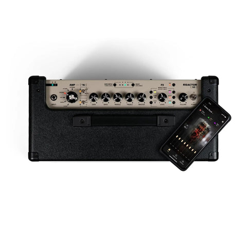 Top view of 50 Watt Intelligent Guitar Combo Amp With Amp Intelligence, Prompt Photo And Audio Tone Creation, USB Recording, app interface