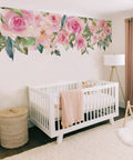 Room with peel and stick floral wall decal kit 6 piece set easy to install featuring peony and rose flowers for living room and bedroom decor.