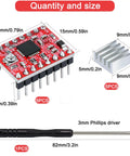 Five Pack A4988 Stepper Motor Driver Modules With Heat Sink For 3D Printers And Arduino, size chart with screwdriver
