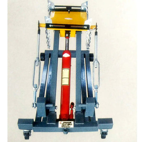 Heavy Duty 12 Ton Hydraulic Engine Hoist Cherry Picker Crane view showing red extended ram, solid steel frame and lifting chains.